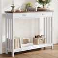 ChooChoo Farmhouse Long Entryway Table with Drawer, Mission Narrow Console Sofa Table with Storage, for Entryway,Living Room and Hallway, 47 Soft White and Brown