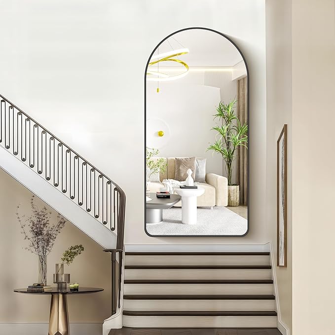 FORBATH Large Arched Wall Mirror 60x30 Inch, Black Arched Full Length Mirror with Aluminum Frame for Bedroom, Fireplace,Entryway,Living Room,Home Decor,Hanging or Leaning Against Wall