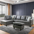 L Shaped Sectional Sofa with Ottoman, Leather Right Facing Modern Couches for Living Room, Bedroom, Office