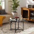 Round Coffee Table, Small Coffee Tables for Living Room, Wood Coffee Table with Metal Frame, Floor Table Desk for Sitting on The Floor, Home, Office, Farmhouse, Black (23.6" D x 17.7" H)