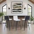 Vienna Modern Swivel Bar Height Stool with Snow White Faux Leather Seat and Black Brushed Wood Frame Set of 3