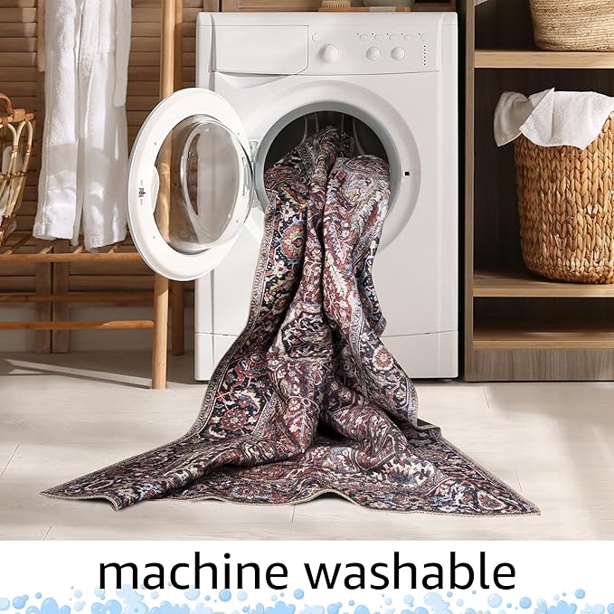 Keen Home Design 4x6 Rug - Machine Washable Area Rug with Non-Slip Backing, Ideal for Living Room, Dining Room, Bedroom - Vintage, Easy Clean, Durable, Low Pile Rug - (4' x 6')