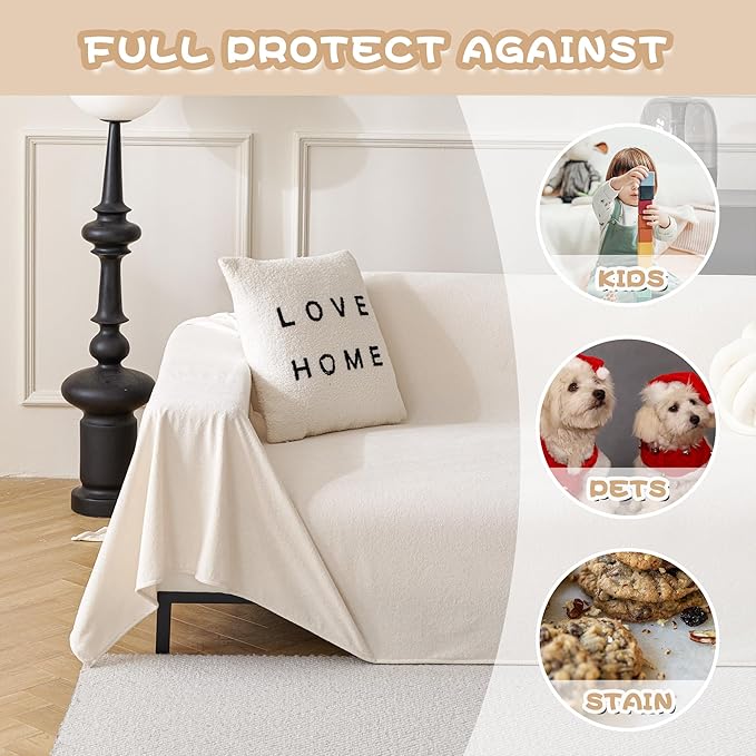 MYSKY HOME White Couch Covers for 3 Cushion Couch Sofa, Pet Friendly Dog Couch Cover Furniture Protector Cover Non Slip Soft Couch Sofa Cover, Sofa Covers Washable, 91" x 134"