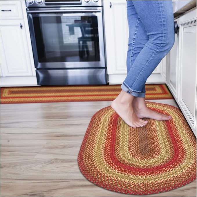 Cider Barn Cranberry Red Oval Braided Rug, Jute, 2x3' - Perfect Country Rustic Decor for Entryway, Kitchen, Everywhere