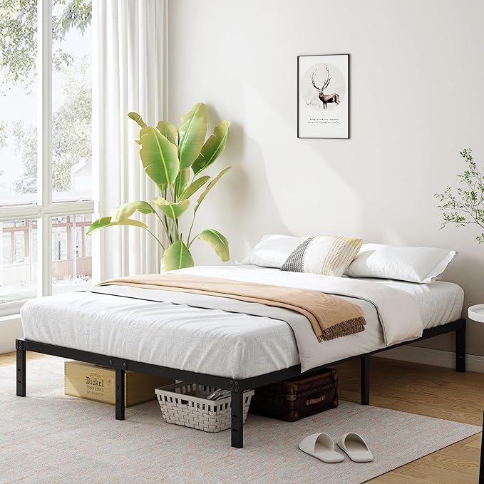 10 Inch King Size Bed Frame, Platform Metal Bed Frame King Heavy Duty Steel Slat Mattress Foundation, No Box Spring Needed, Easy Assembly, Noise-Free, Black