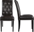 Yaheetech Dining Chairs Set of 2 Modern Style Faux Leather Dining Room Chairs with Solid Wood Legs and Button Tufted Padded for Home Kitchen, Brown