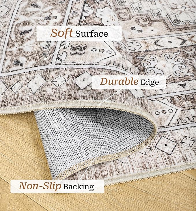 zesthome 3x5 Area Rug Ultra Soft Washable Rug, Non Slip Area Rug Indoor Entrance, Stain Resistant Rugs for Living Room Bedroom Vintage Home Decor (Brown/Beige,3'x5')