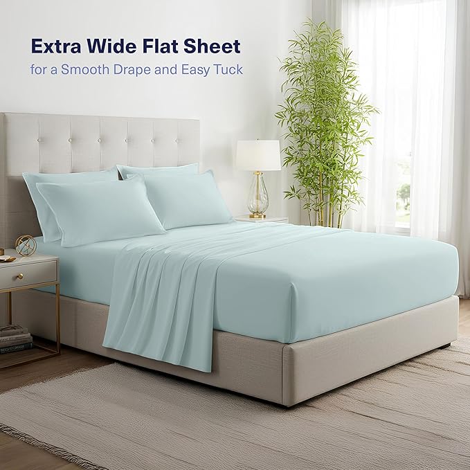 Kickoff Viscose Bamboo Sheets King Size 4-pc 100% Organic Bamboo Viscose Bed Cooling Sheets King Size Set Cool Bedding for hot Sleepers Sheet, Flat, Fitted, Pillowcases (Coastal Blue,K)