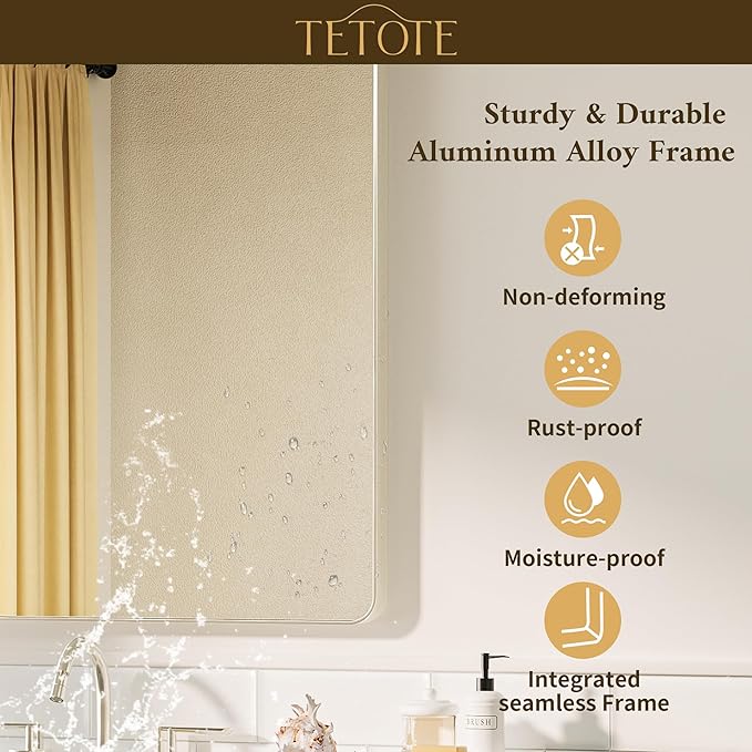 TETOTE Brushed Nickel Bathroom Mirror 40 x 24 Inch Brushed Nickel Metal Framed Bathroom Mirror, Tempered Glass, Modern Farmhouse Wall Mounted Mirror for Decorative(Horizontal/Vertical)