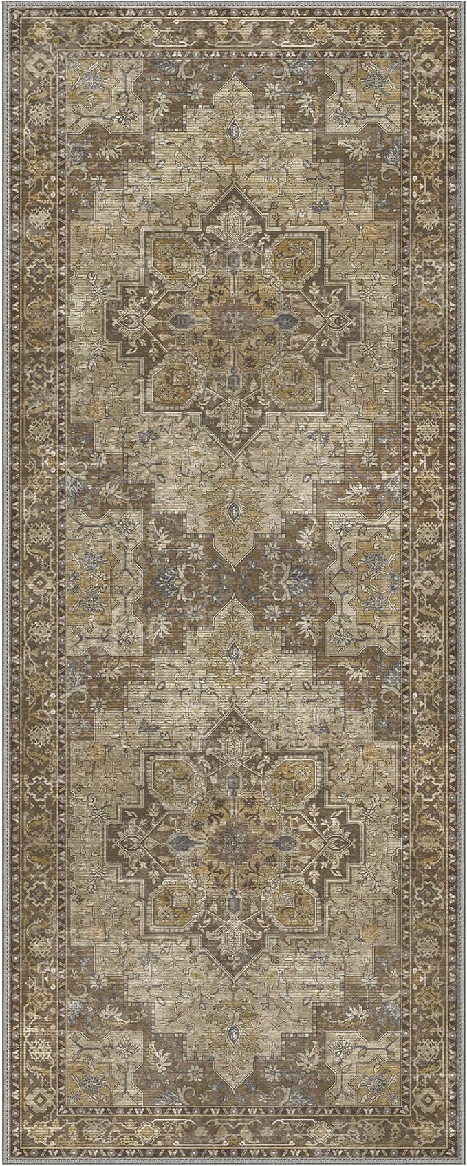 GENIMO 2x12 Runner Rugs for Hallway, Machine Washable Non Slip Vintage Rugs, Low Pile Lightweight Soft Print Rug for enrtyway, Corridor, Home Office, Kitchen, Rustic Brown