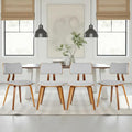 Armen Living Jaguar Mid-Century Dining Chair in Walnut Wood and Gray Fabric - Set of 4