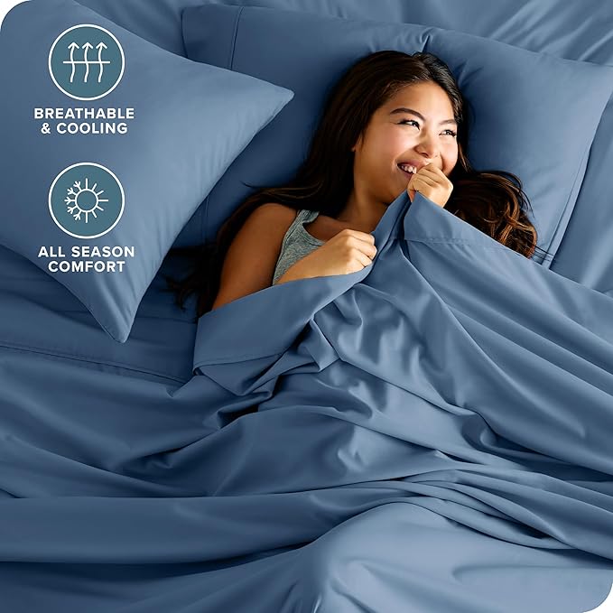 Bare Home Ultra-Soft Twin Sheet Set - Luxury 1800 - Hydro-Brushed - Deep Pockets - Easy Fit - 3 Piece Set - Bedding Sheets & Pillowcases (Twin, Coronet Blue)