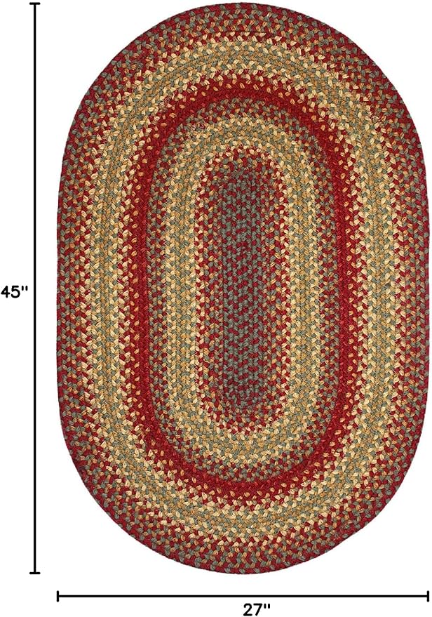 Cider Barn Cranberry Red Oval Braided Rug, Jute, 27"x45" - Perfect Country Primitive Decor for Entryway, Kitchen, Everywhere