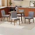 Dining Table Set for 4, Solid Rubberwood Upholstered Chairs, Mid-Century Modern Kitchen Furniture for Home, Dining/Living Room, Walnut+Gray