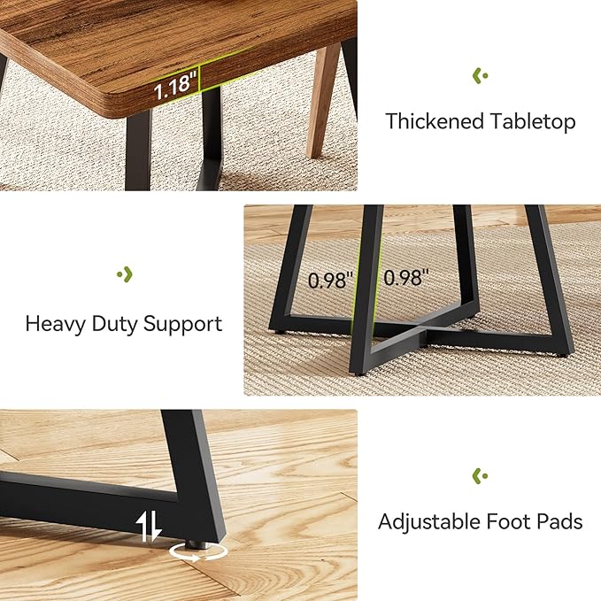 LITTLE TREE 31.5 Inches Small Dining Table for 4, Square Dinner Table for Small Space, Dining Room Tables, Rustic Brown Wooden Kitchen Table with Metal Legs, Modern Leisure Cafe Table for Apartment