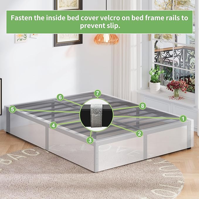 16 Inch Cal King Bed Frame with White Skirt Cover, Metal California King Bed Frames with Storage, No Box Spring Needed, Heavy Duty, Easy Assembly, Noise Free, Mattress Foundation