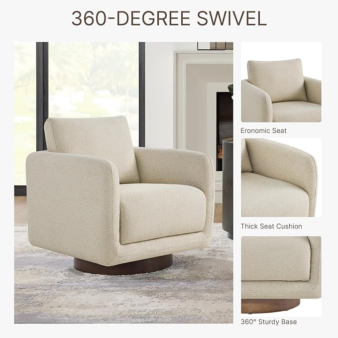 Modern Swivel Accent Chair, 360° Rotating Round Barrel Armchair with Performance Fabric Upholstery for Living Room, Bedroom, Office, Reading Nook, Set of 2,Oatmeal