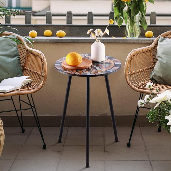 Party Zealot Metal Mosaic Round Side Tables Set of Two 13.4" Small Outdoor Patio Round Accent Coffee Tables Indoor Corner Stand for Small Spaces Weather-Resistant for Balcony Plant Stand