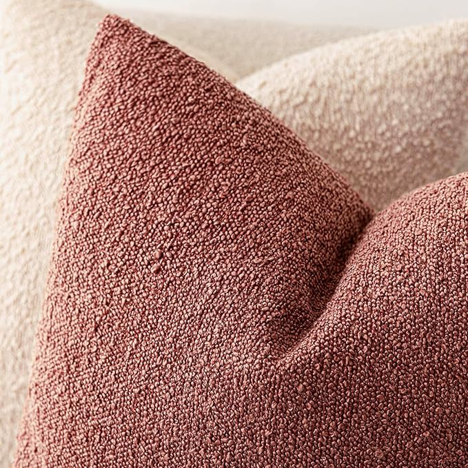 Foindtower Pack of 2, Decorative Textured Boucle Throw Pillow Covers Accent Solid Pillow Cases Soft Cozy Couch Cushion Case for Chair Sofa Bedroom Living Room Home Decor 16x16 Inch Orange Rust Red