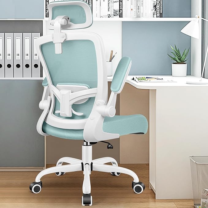 FelixKing Ergonomic Office Chair, Headrest Desk Chair Office Chair with Adjustable Lumbar Support, Home Office Swivel Task Chair with High Back and Armrest, Adjustable Height Gaming Chair(Light Blue)