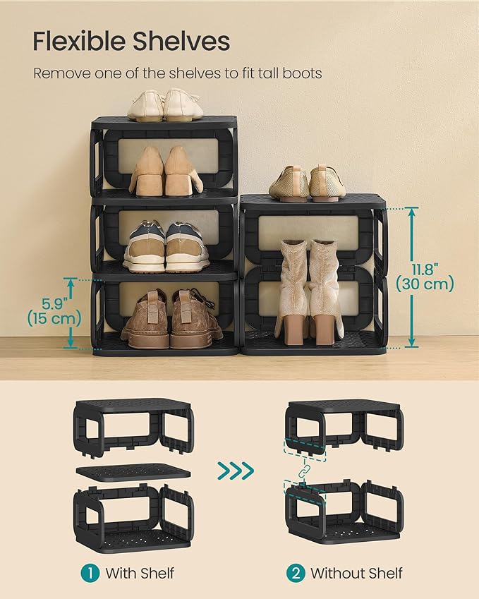 SONGMICS Shoe Rack, Shoe Organizer, 6 Shelves, Shoe Storage, Narrow Shoe Shelf, Open Shelf for Entryway, Living Room, Bathroom, Space-Saving, Ink Black ULPC037B01
