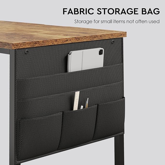 Ｍａｉｈａｉｌ 59" Computer Desk with 3 Fabric Drawers and Wooden Shelves for Home Office, Study, Bedroom, Work-from-Home Games & Desk, Rustic Brown