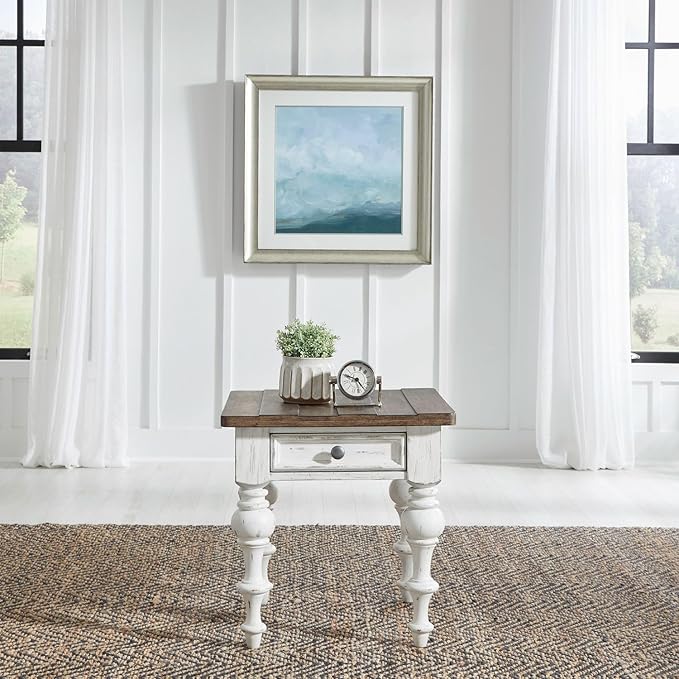 Liberty Furniture River Place Living Room Opt 3 Piece Set - Lift Top Cocktail Table, 2 End Tables - Riverstone White & Tobacco