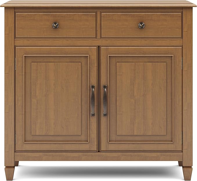 SIMPLIHOME Connaught 40-inch Wide Solid Wood Storage Cabinet in Light Golden Brown for Entryway, Living Room , Organizer for Hats, Gloves, Shoes, Keys, Slim Design, Traditional Style
