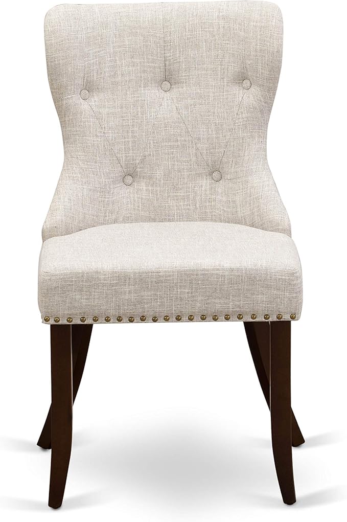 East West Furniture OXSI3-MAH-35 3 Piece Dining Room Furniture Set Contains a Square Dining Table and 2 Doeskin Linen Fabric Upholstered Chairs, 36x36 Inch, Mahogany