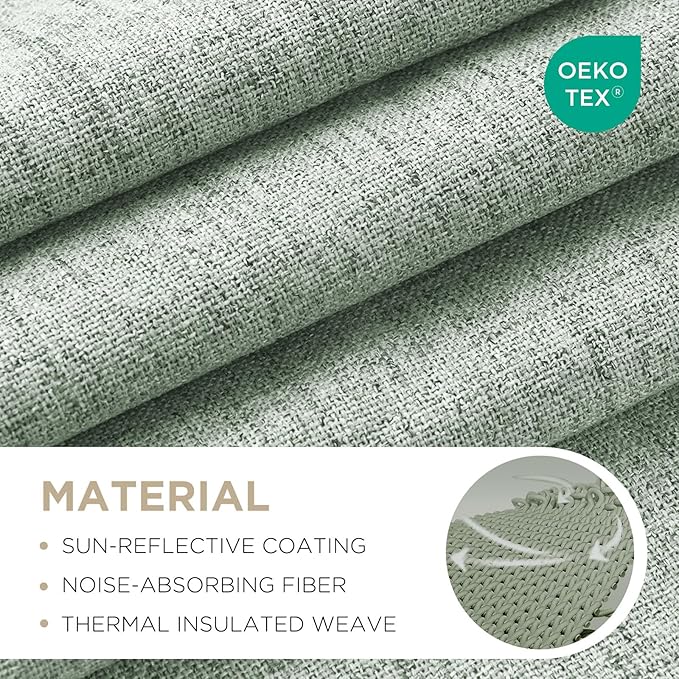 Joydeco 100% Blackout Curtains for Bedroom - Natural Linen Curtains 70" W x 108" L Long, Thermal Insulated 1 Panels Sage Green Light Blocking Drapes, Rod Pocket & Back Tabs for Living Room