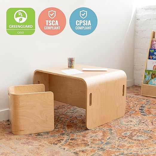 ECR4Kids Bentwood Multipurpose Table and Chair Set, Kids Furniture, Natural, 3-Piece