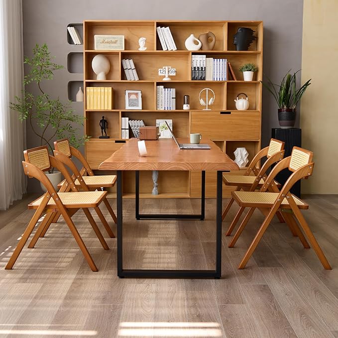Solid Wood Office Desk with Metal Base Stylish Durable Multi-Size Options Executive Computer Desk or Dining Table Quality Solid Wood Design Perfect for Home Office or Work Environment (Tan55.12in)