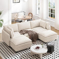 Vesgantti 109" U Shaped Cloud Sectional Sofa, Comfy Corduroy Upholstered Sectional Modular Sofas for Living Room, Modern Modular Couch with 2 Ottoman Deep Seat, Beige