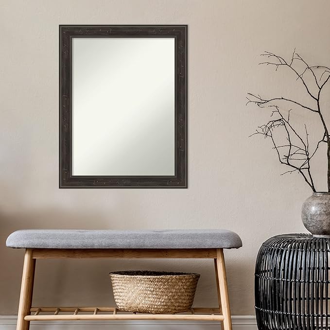 Amanti Art Brown Bathroom Mirror for Over Sink, 30x24 Shipwreck Greywash Rectangle Vanity Mirror, Medium Traditional Frame, Hangs Horizonally and Vertically, Bathroom Wall Decor, Non-Beveled Edge