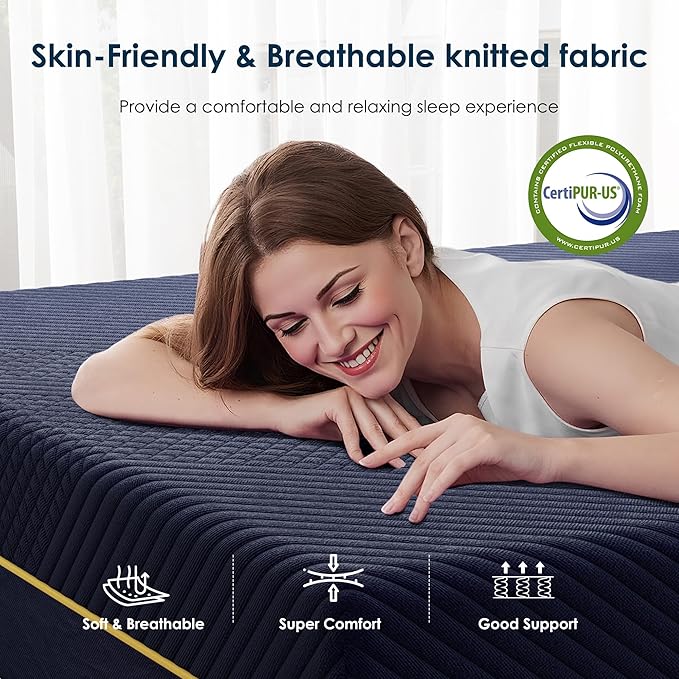 SDHYL Queen Mattress, 14 Inch Gel Infused Memory Foam Mattress for Good Sleep, Bed in a Box Mid Firm CertiPUR-US Certified & Fiberglass Free, Washable Cover, 80"*60"