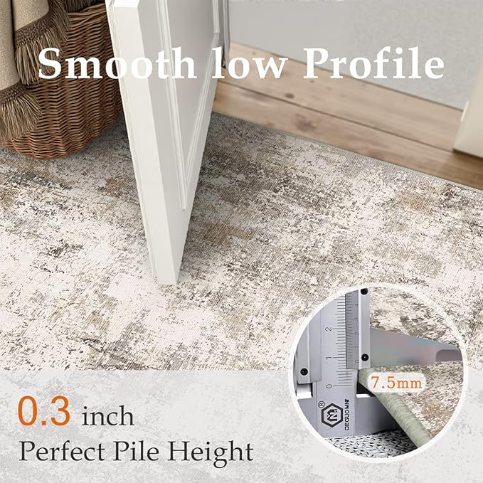 3x4 Washable Area Rug Brown Grey Neutral Abstract Entryway Kitchen Non Slip Low Pile Throw Rug Living Room Bedroom Indoor Doormat Small Soft Carpet for Entrance Bathroom