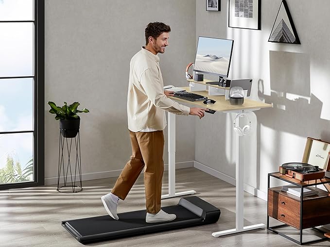 55x24 Inches Electric Standing Desk with Drawer and Monitor Stand, Height Adjustable Stand up Desk for Home Office, Ergonomic Sit to Stand Desk with Phone Holder, 3 Hooks, Oak