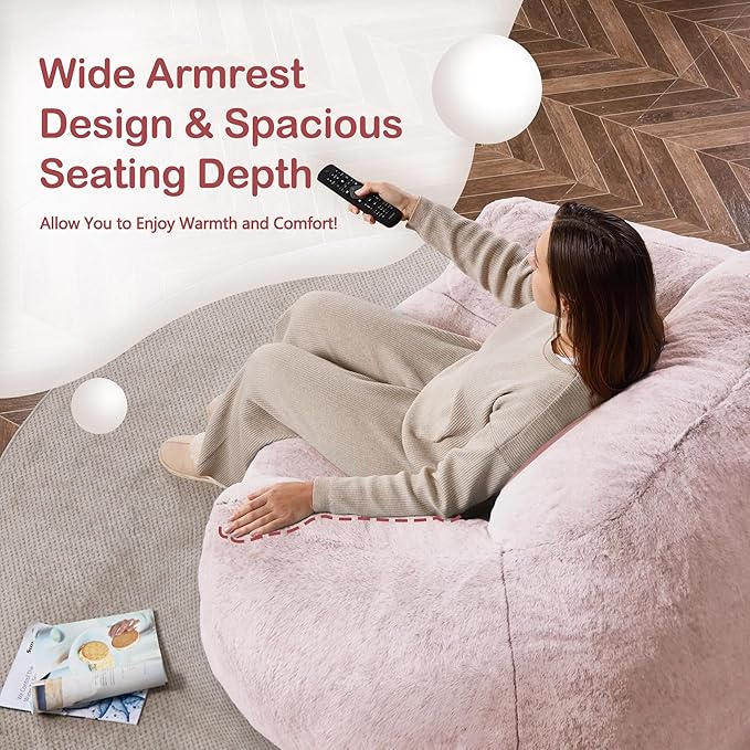 Homguava Bean Bag Chair Bean Bag Chairs for Adults Comfy Beanbag Giant Bean Bag Chair with Spacious Design Bean Bag Couch with Armrest Large Bean Bag Chair with Filler for Living Room Bedroom (Pink)