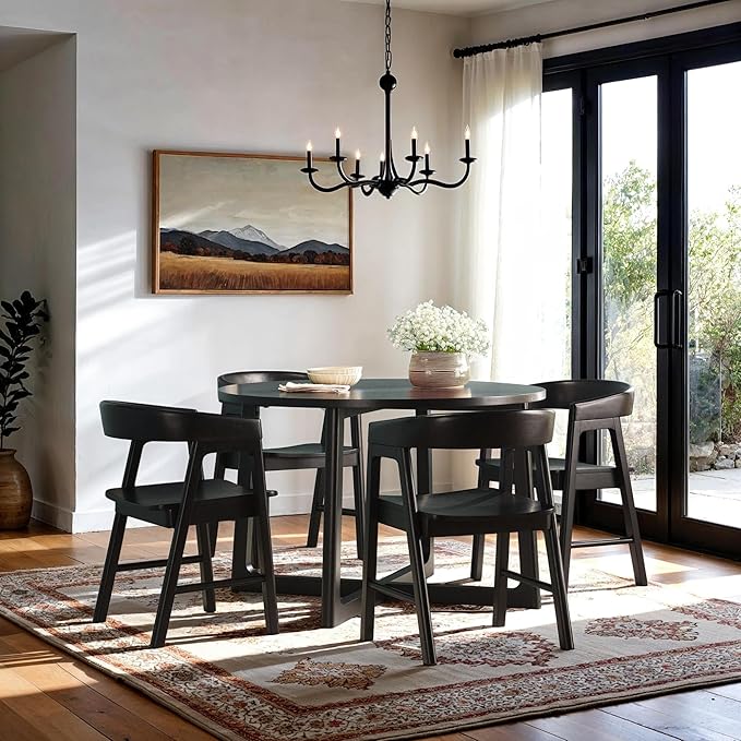 Walker Edison Ezra Modern Solid Wood Rounded Back Dining Chair - Black (Set of 2)