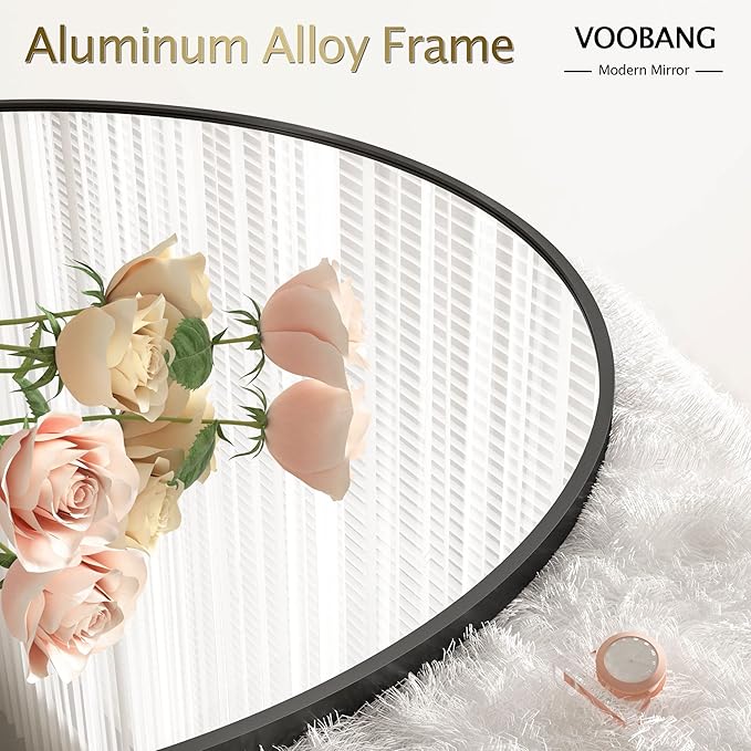 Round Mirror 23.6" Black Wall Mounted Circle Mirrors Vanity Mirror with Aluminum Alloy Frame Modern Decoration for Bathroom, Living Room, Vanity, Bedroom, Entryway