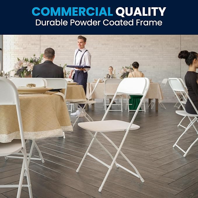 Flash Furniture Hercules Set of 10 Indoor/Outdoor Heavy-Duty Plastic Folding Chairs, Foldable Commercial Stacking Chairs with 650-lb. Static Weight Capacity, White