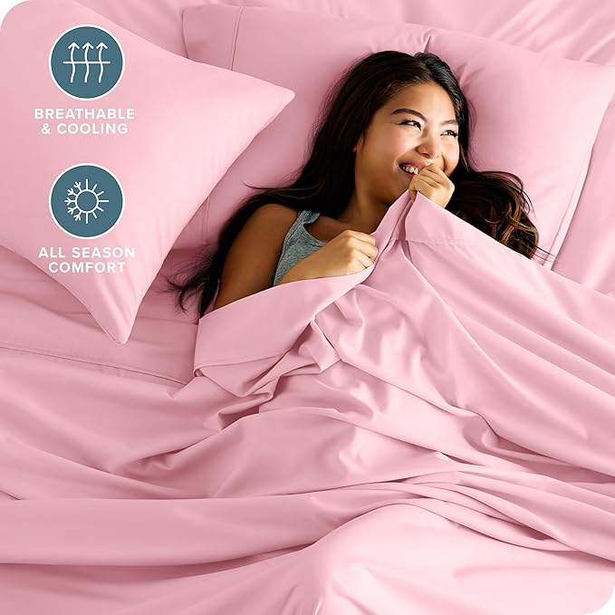 Bare Home Full Sheet Set - Luxury 1800 Ultra-Soft Microfiber Full Bed Sheets - Double Brushed - Deep Pockets - Easy Fit - 4 Piece Set - Bedding Sheets & Pillowcases (Full, Light Pink)