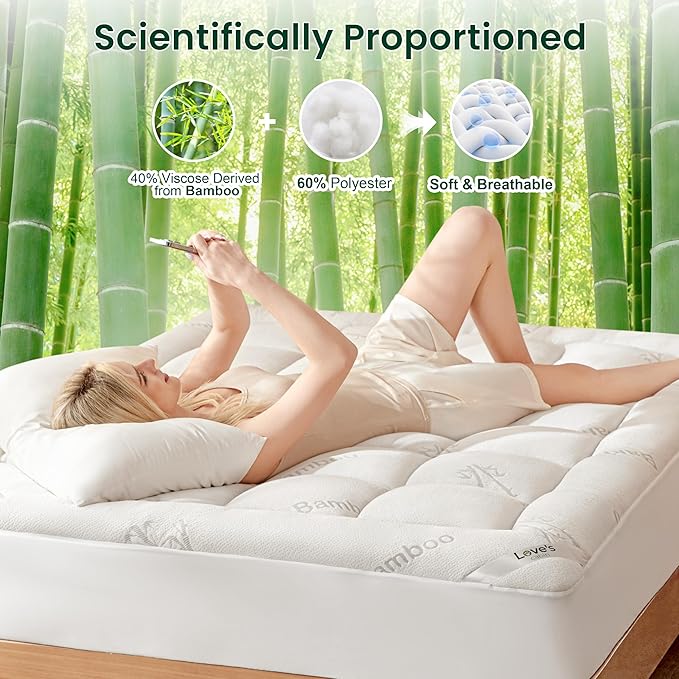 Love's cabin Twin Mattress Topper, Rayon Derived from Bamboo, 900 GSM Breathable Mattress Topper Pad, Thick Pillow Top Mattress Pad Stretches up with 8"-20" Deep Pocket(39"x75")