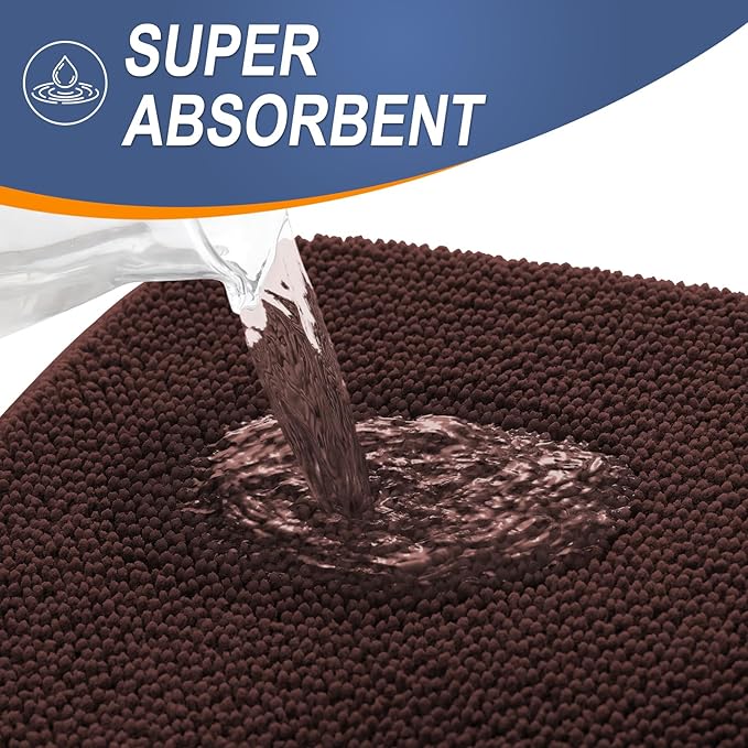OLANLY Thick Memory Foam Bath Mat Rug 24x16, Extra Soft Absorbent Bathroom Rug, Quick Dry Bath Mats, Non-Slip, Machine Washable Carpet for Bathroom, Tub and Shower, Home Decor Accessories, Brown