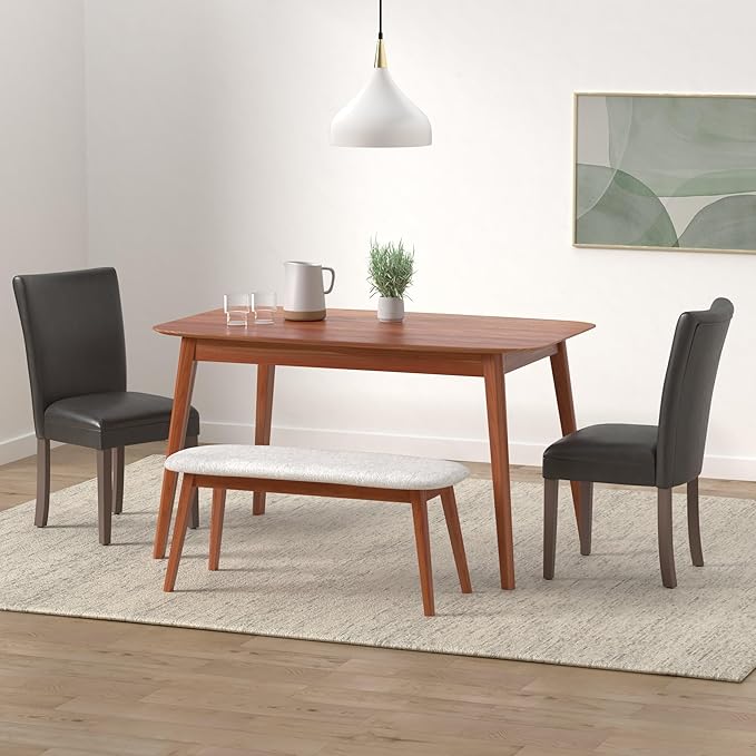 HomePop Parsons Upholstered Accent Dining Chair, Set of 2, Dark Brown Faux Leather