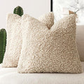 Foindtower 2 Pieces Faux Fur Throw Pillow Cover Decorative Sherpa Pillow Fuzzy Accent Pillowcases Soft Sheepskin Fleece Cushion Case for Bed Couch Living Room 26x26 Inch Oatmeal