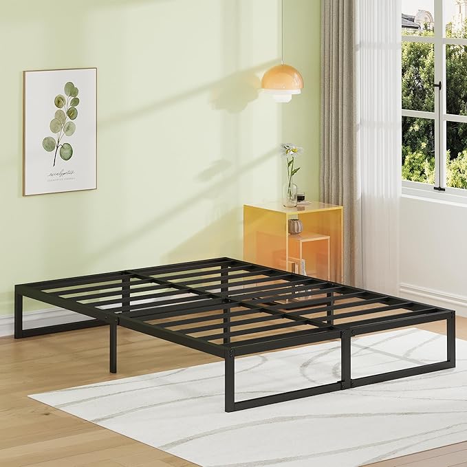 EMODA 12 Inch King Size Bed Frame No Box Spring Needed, Heavy Duty Metal Platform with Steel Slats, Noise Free, Easy Assembly, Black
