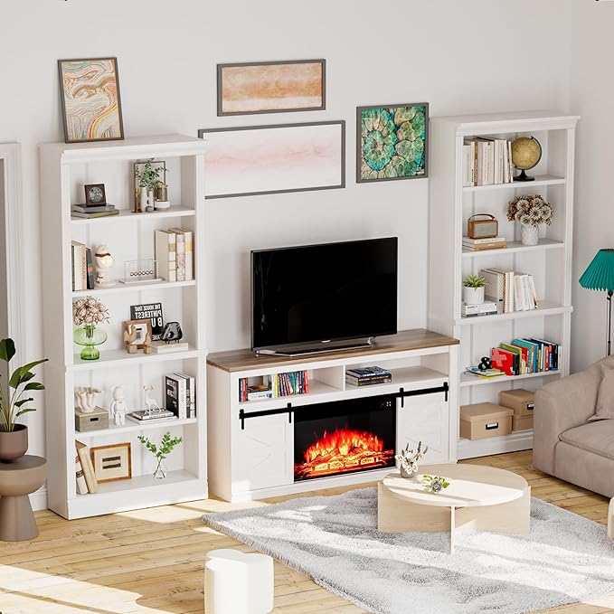 YESHOMY 72" Bookcase and Bookshelf, 5-Tier Wood Bookcases with Shelves, Tall Floor Standing Book Shelf Storage Cabinet Home Decor Furniture for Living Room, Home Office, White, 1 PCS