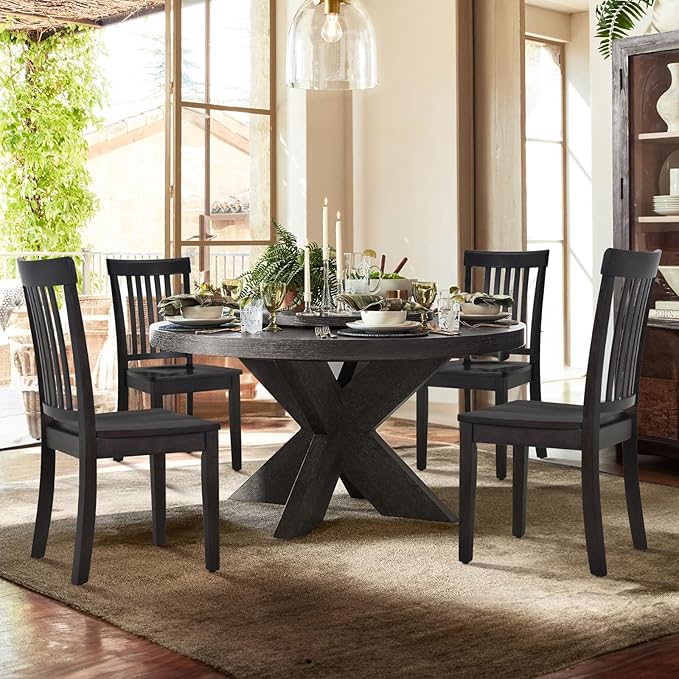 COLAMY Wooden Dining Room Chairs Set of 4, Spindle High Back Windsor Kitchen Side Chair, Farmhouse Dining Chairs for Kitchen, Dining Room, Black