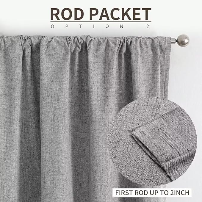 Joydeco Natural Linen Curtains 84 inch Length 2 Panels Set Burg 100% Blackout Patio Door Curtain Room Darkening Sliding Door Curtains Thermal Insulated Back tab Rod Pocket(105x84 inch, Light Grey)